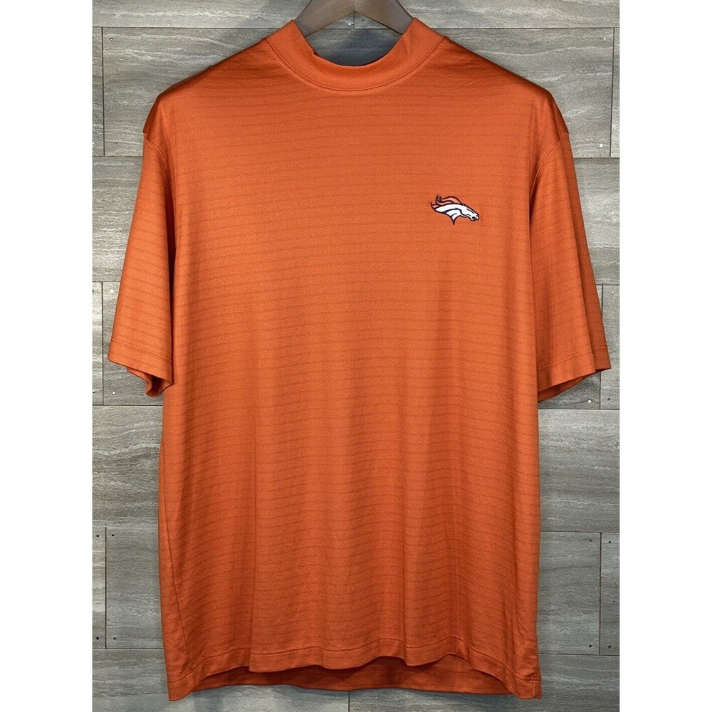 Cutter & Buck Denver Broncos Orange Mock Short Sleeve Shirt Logo Mens L EUC